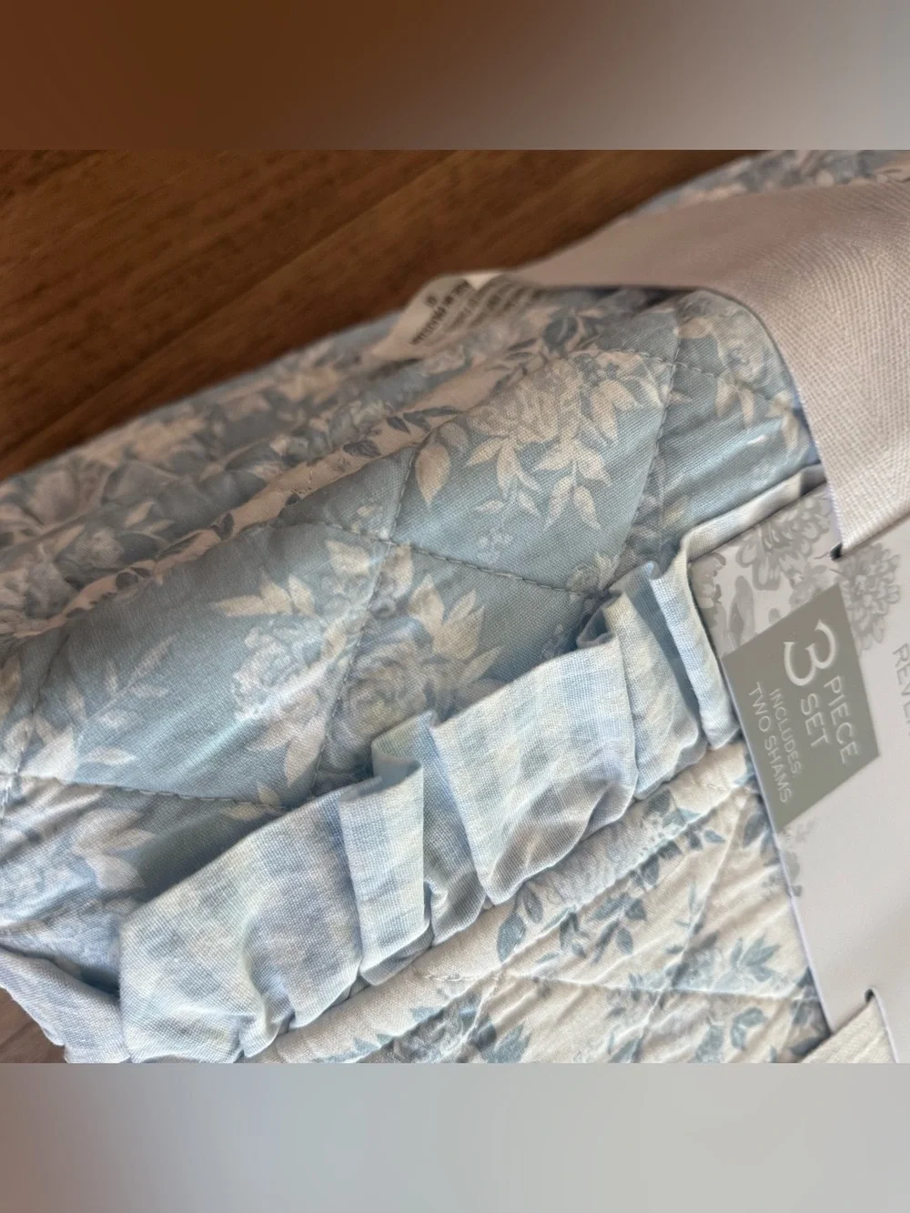 Shabby Chic Light Blue Floral Reversible Quilt Set